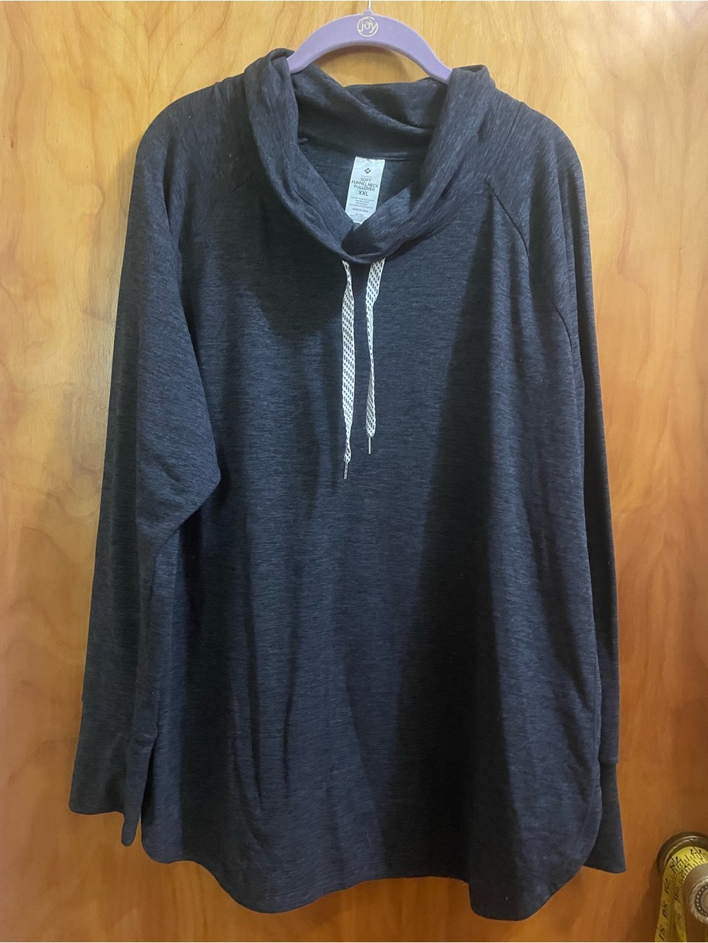 Cozy Funnel Neck Pullover LS Tee - Dark Heather Gray